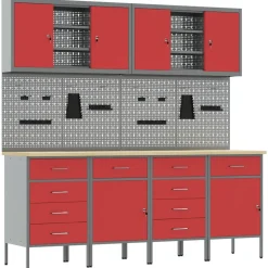 vidaXL Werk kast met lade 10 pcs Rood Engineered hout en staal
