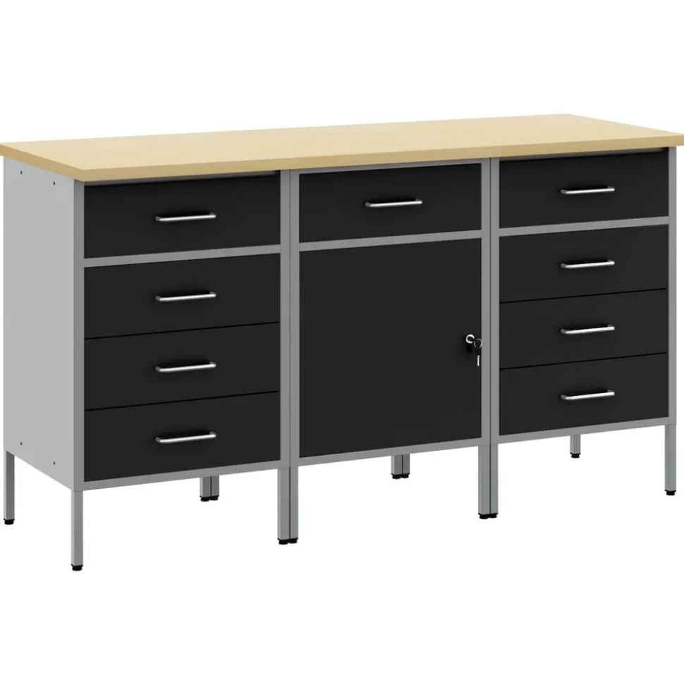 vidaXL Werk kast met lade 3 pcs Zwart en Grijs 150 x 55 x 85 cm