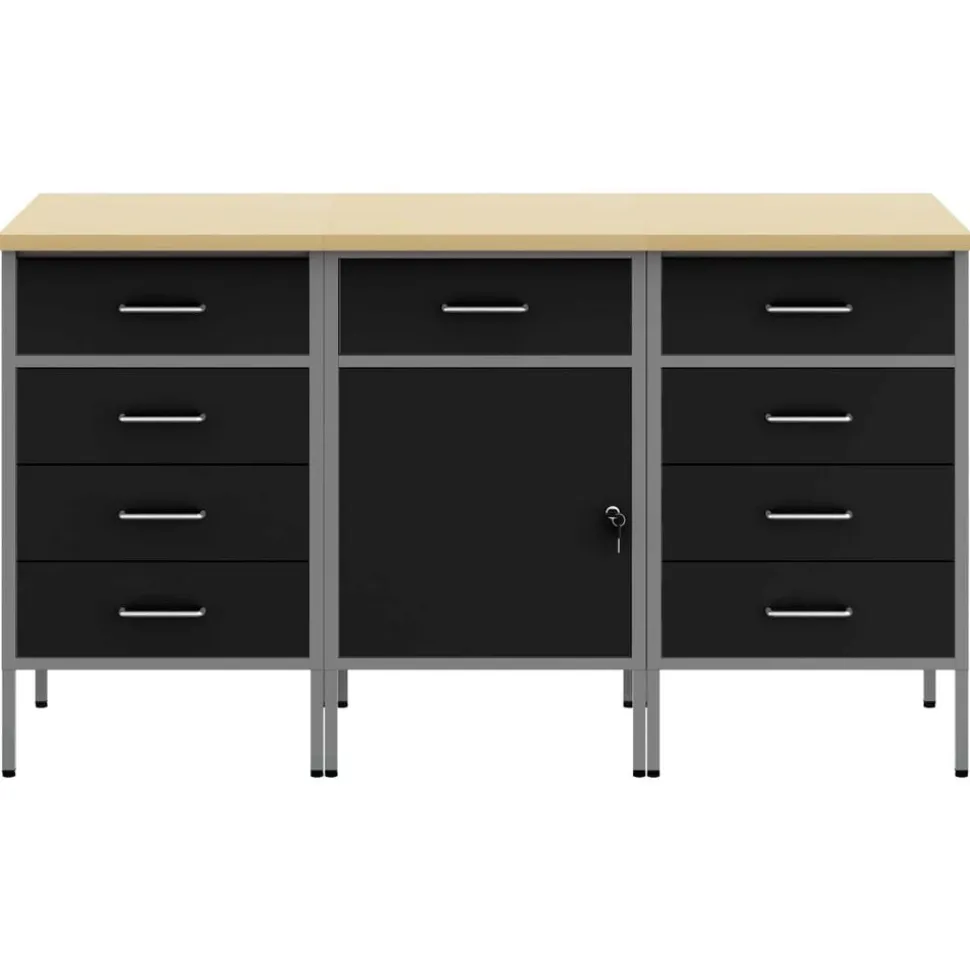 vidaXL Werk kast met lade 3 pcs Zwart en Grijs 150 x 55 x 85 cm