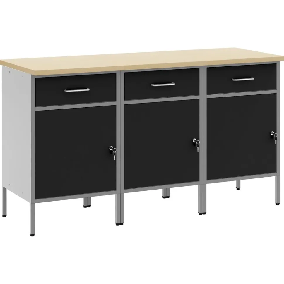 vidaXL Werk kast met lade 3 pcs Zwart en Grijs 150 x 55 x 85 cm