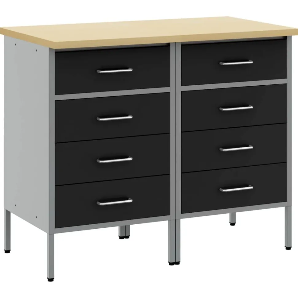 vidaXL Werk kast met lade 2 pcs Zwart en Grijs 100 x 55 x 85 cm