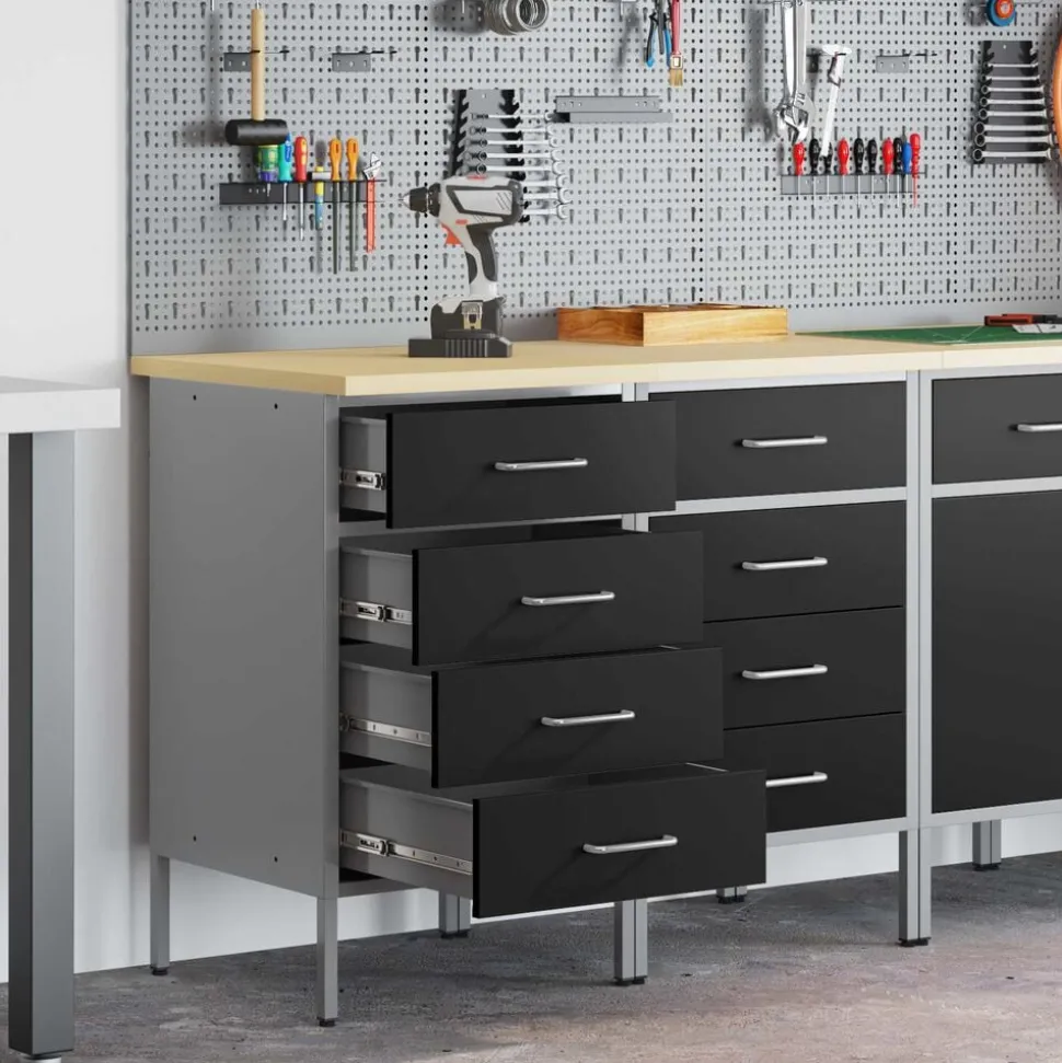 vidaXL Werk kast met lade 2 pcs Zwart en Grijs 100 x 55 x 85 cm