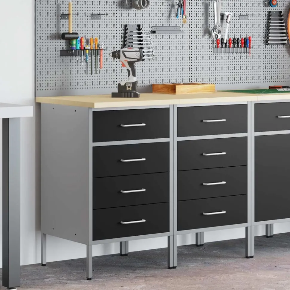 vidaXL Werk kast met lade 2 pcs Zwart en Grijs 100 x 55 x 85 cm