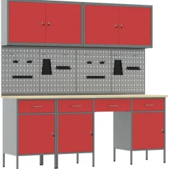 vidaXL Werk kast met lade 10 pcs Rood Engineered hout en staal