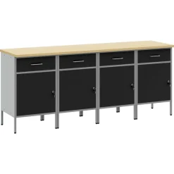 vidaXL Werk kast met lade 4 pcs Zwart en Grijs 200 x 55 x 85 cm