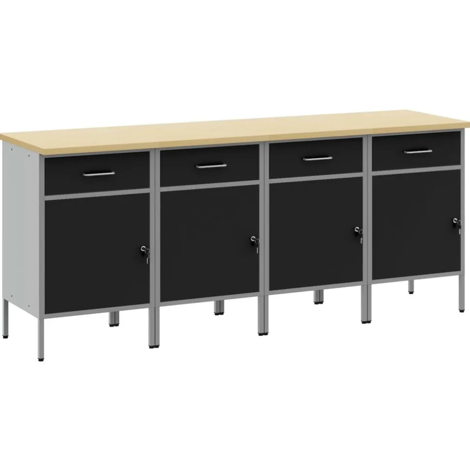 vidaXL Werk kast met lade 4 pcs Zwart en Grijs 200 x 55 x 85 cm