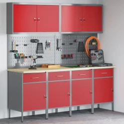 vidaXL Werk kast met lade 10 pcs Rood Engineered hout en staal