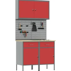 vidaXL Werk kast met lade met slot 5 pcs Rood Engineered hout en staal