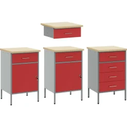 vidaXL Werk kast met lade met slot 4 pcs Rood Engineered hout en staal