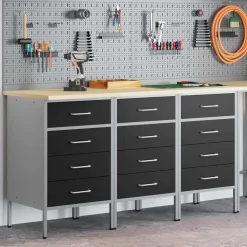 vidaXL Werk kast met lade 3 pcs Zwart en Grijs 150 x 55 x 85 cm