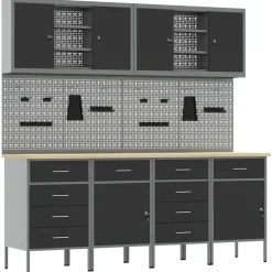 vidaXL Werk kast met lade 10 pcs Zwart Engineered hout en staal