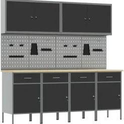 vidaXL Werk kast met lade 10 pcs Zwart Engineered hout en staal