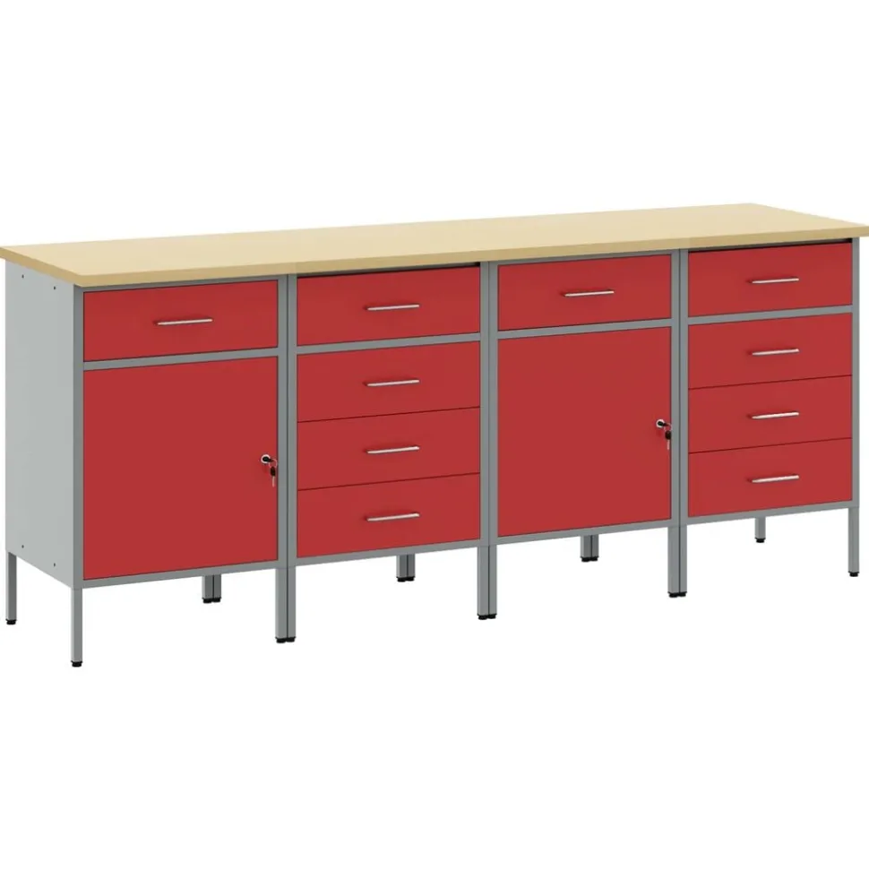 vidaXL Werk kast met lade 4 pcs Rood en Grijs 200 x 55 x 85 cm