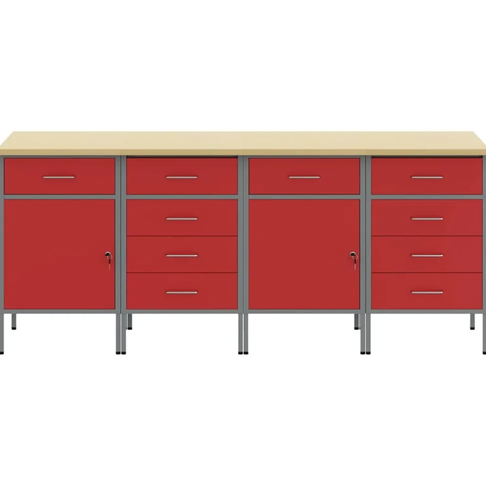 vidaXL Werk kast met lade 4 pcs Rood en Grijs 200 x 55 x 85 cm