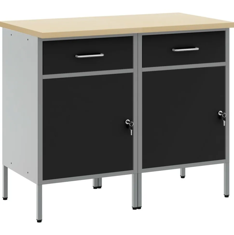 vidaXL Werk kast met lade 2 pcs Zwart en Grijs 100 x 55 x 85 cm