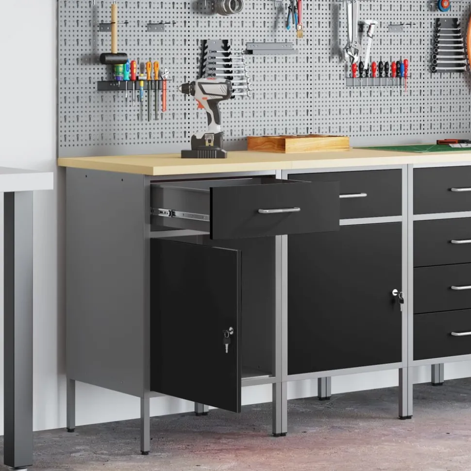 vidaXL Werk kast met lade 2 pcs Zwart en Grijs 100 x 55 x 85 cm