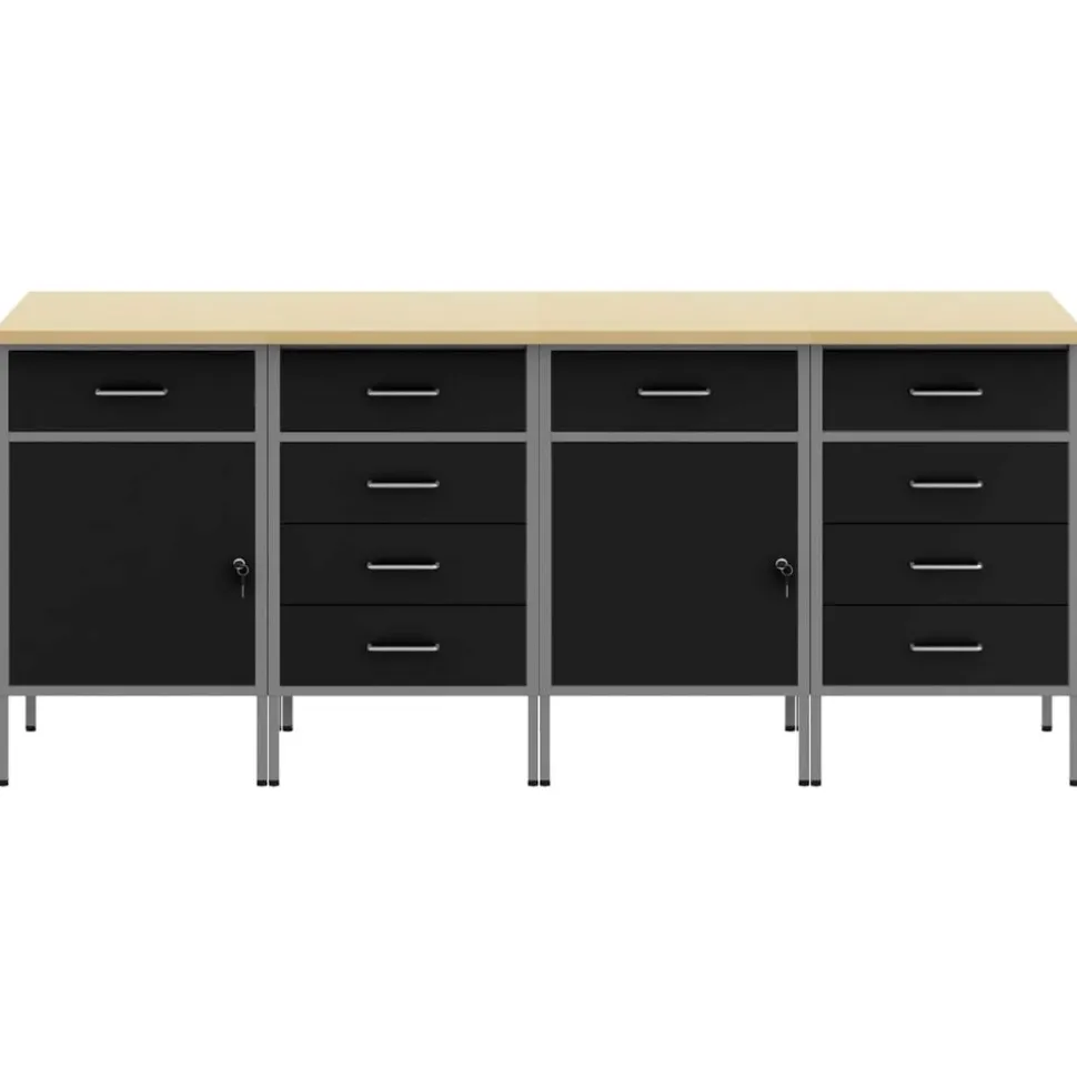 vidaXL Werk kast met lade 4 pcs Zwart en Grijs 200 x 55 x 85 cm