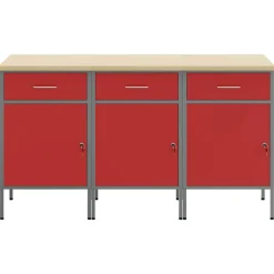 vidaXL Werk kast met lade 3 pcs Rood en Grijs 150 x 55 x 85 cm