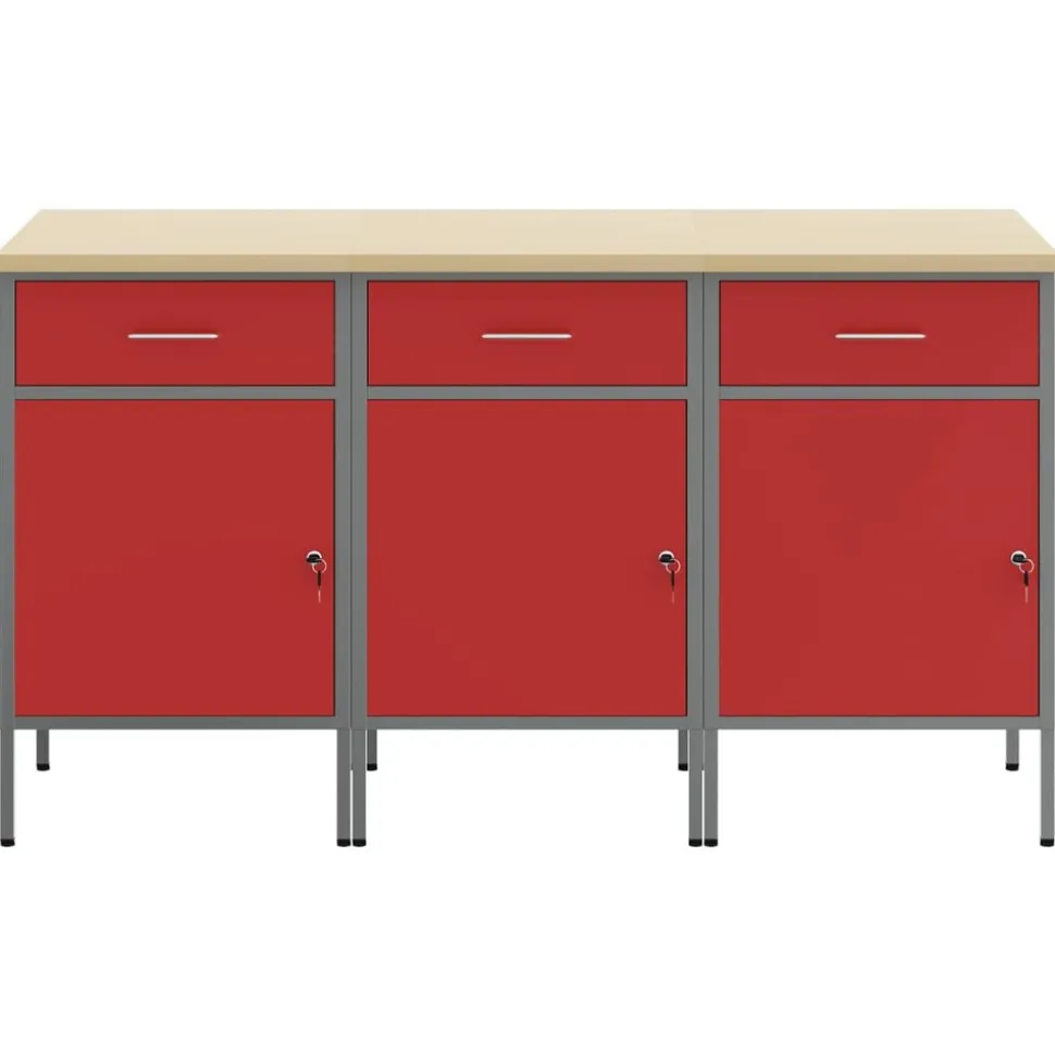 vidaXL Werk kast met lade 3 pcs Rood en Grijs 150 x 55 x 85 cm