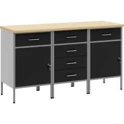 vidaXL Werk kast met lade 3 pcs Zwart en Grijs 150 x 55 x 85 cm