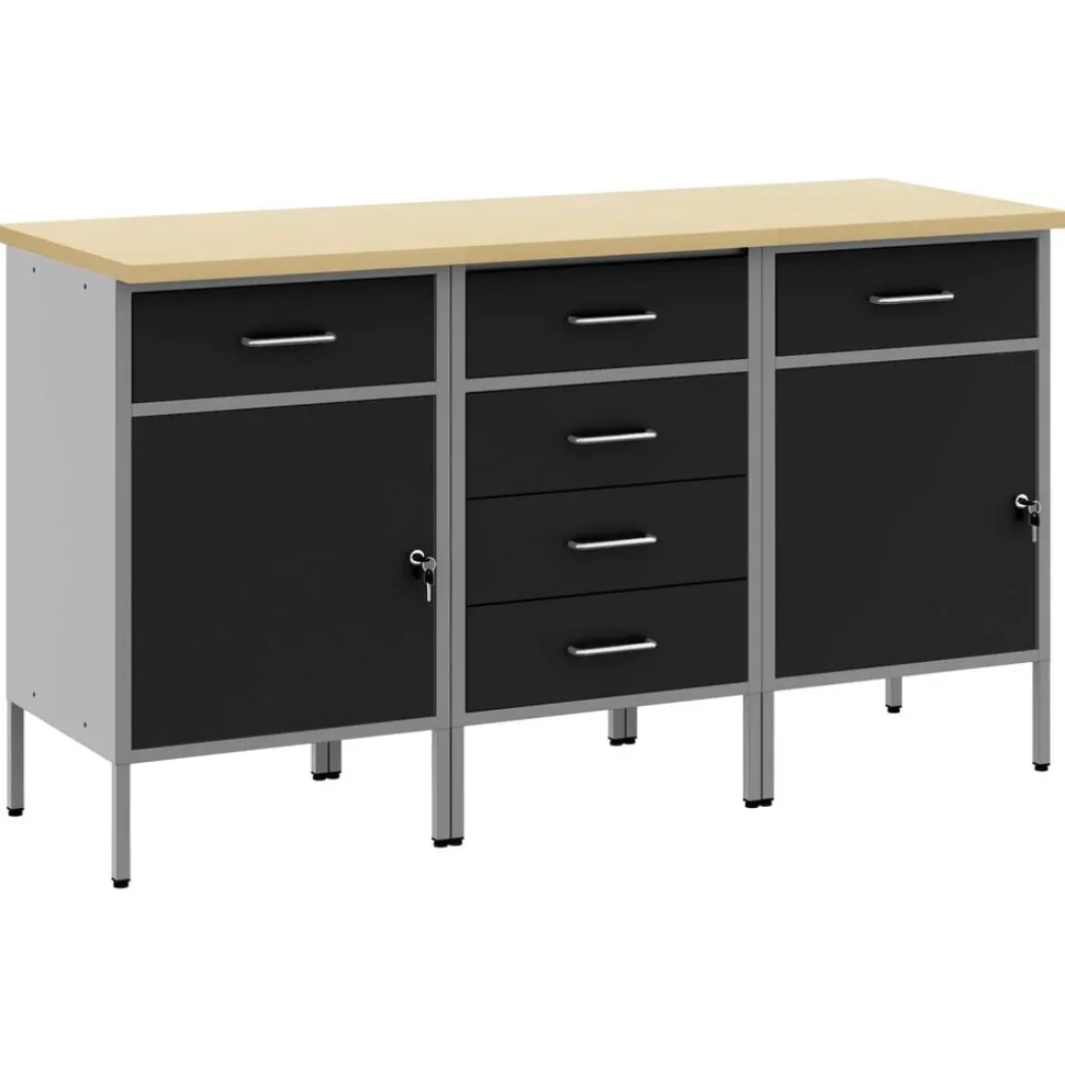 vidaXL Werk kast met lade 3 pcs Zwart en Grijs 150 x 55 x 85 cm