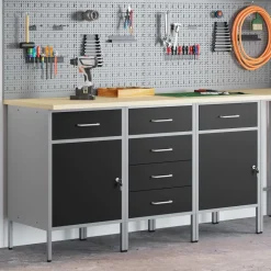 vidaXL Werk kast met lade 3 pcs Zwart en Grijs 150 x 55 x 85 cm