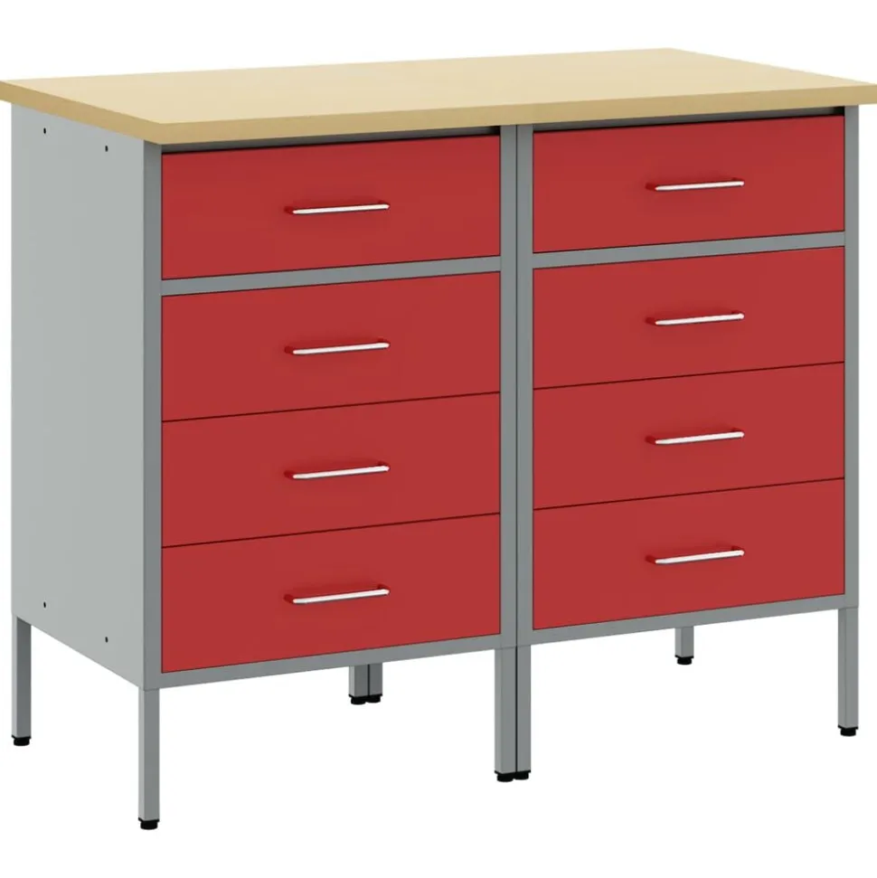 vidaXL Werk kast met lade 2 pcs Rood en Grijs 100 x 55 x 85 cm