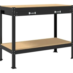 vidaXL Werkbank met lade Zwart 114 x 54 x 91 cm Bewerkt hout en metaal