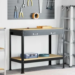vidaXL Werkbank met lade Zwart 114 x 54 x 91 cm Bewerkt hout en metaal