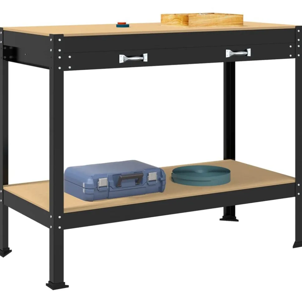 vidaXL Werkbank met lade Zwart 114 x 54 x 91 cm Bewerkt hout en metaal