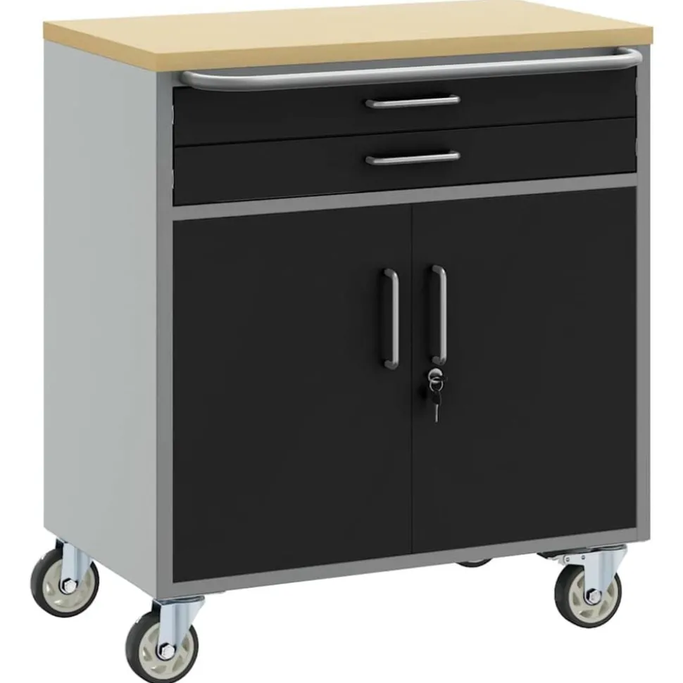 vidaXL Werkbank met lade met wiel Zwart en Grijs 75 x 45 x 85 cm