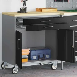 vidaXL Werkbank met lade met wiel Zwart en Grijs 75 x 45 x 85 cm
