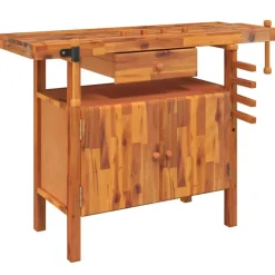 vidaXL Werkbank met lade en bankschroeven 124x52x83 cm massief acaciahout