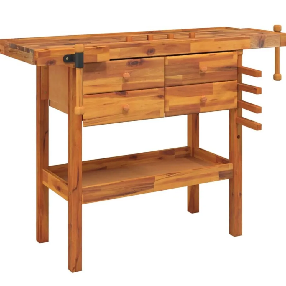 vidaXL Werkbank met lades en bankschroeven 124x52x83 cm acaciahout