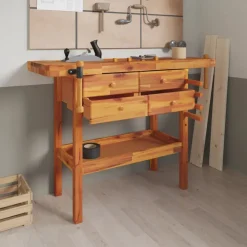 vidaXL Werkbank met lades en bankschroeven 124x52x83 cm acaciahout