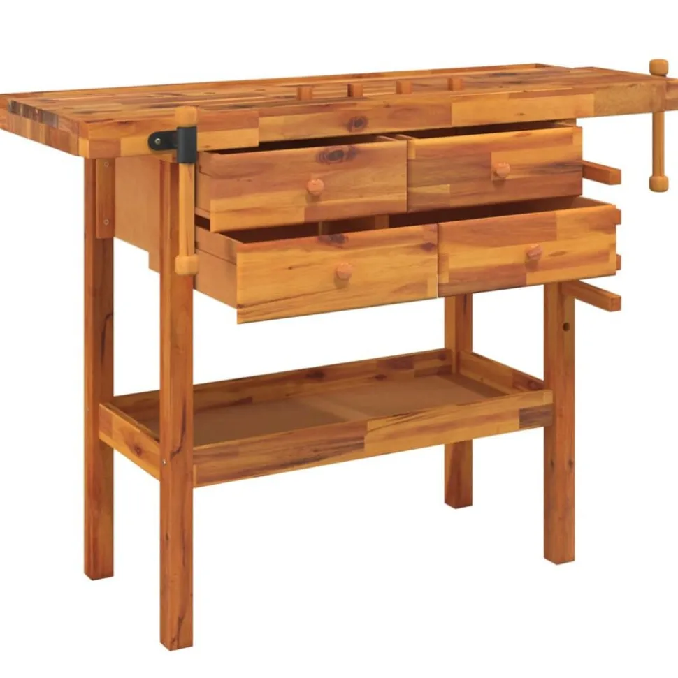 vidaXL Werkbank met lades en bankschroeven 124x52x83 cm acaciahout