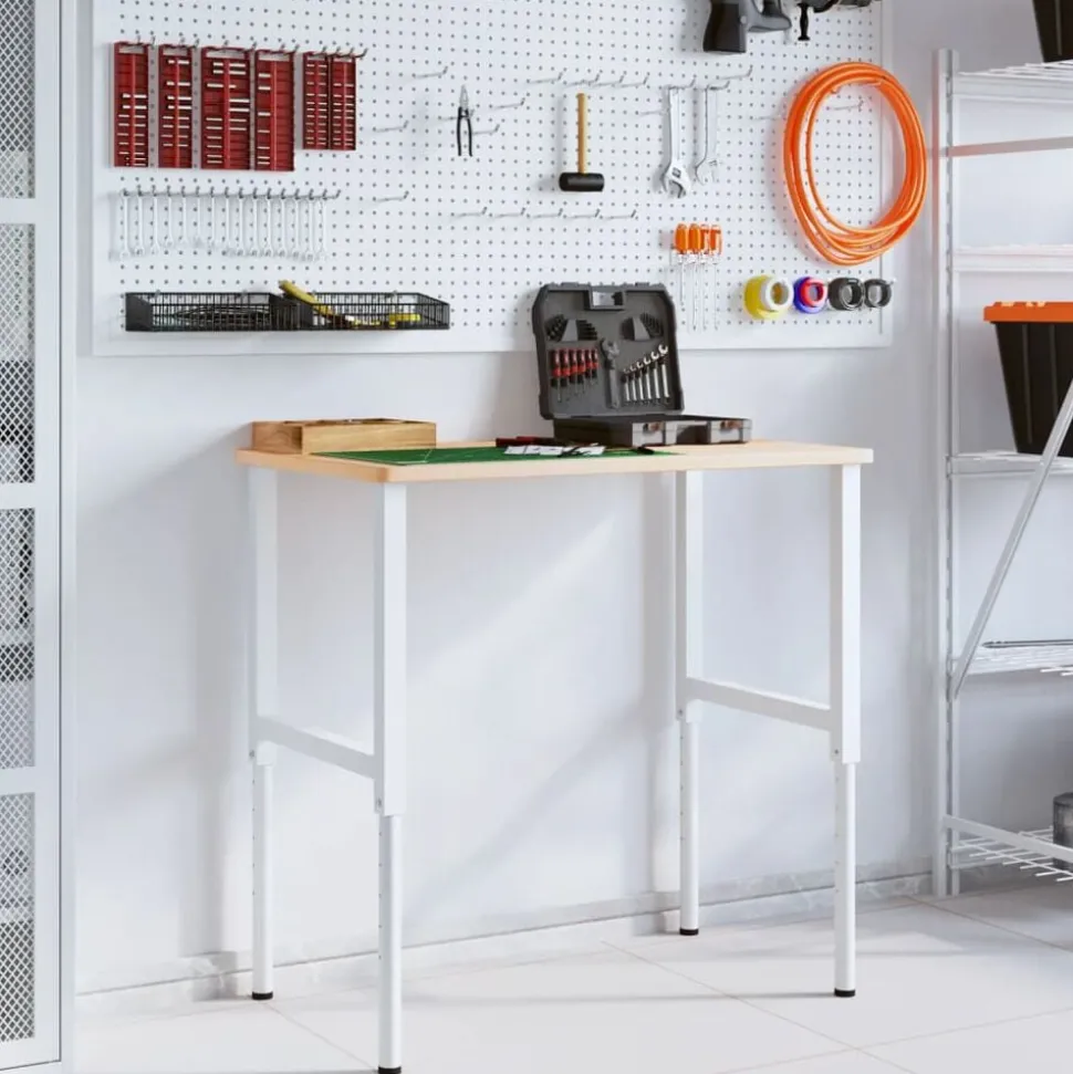 vidaXL Werkbank rechthoekig 100x60x(71,5-98) cm massief eikenhout