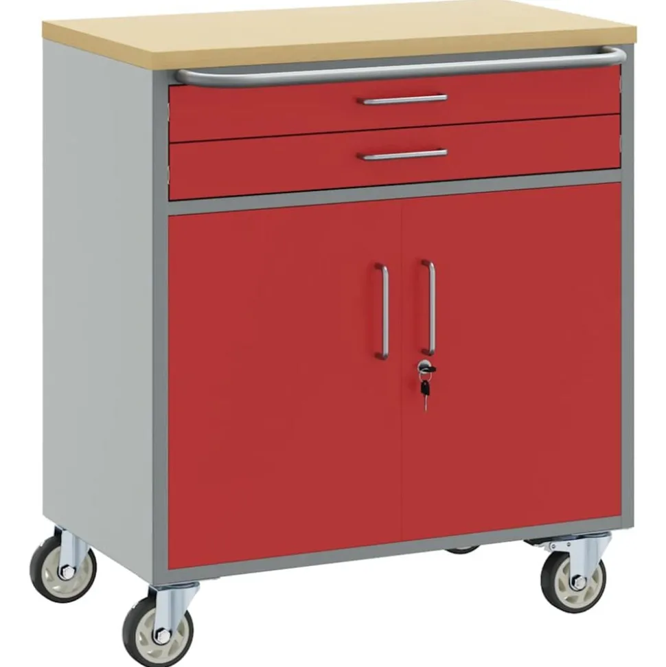 vidaXL Werkbank Rood en Grijs 75 x 45 x 85 cm Engineered hout en staal