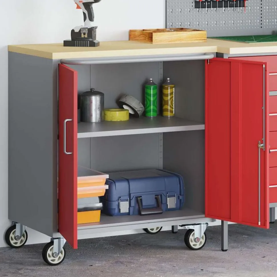 vidaXL Werkbank Rood en Grijs 75 x 45 x 85 cm Engineered hout en staal