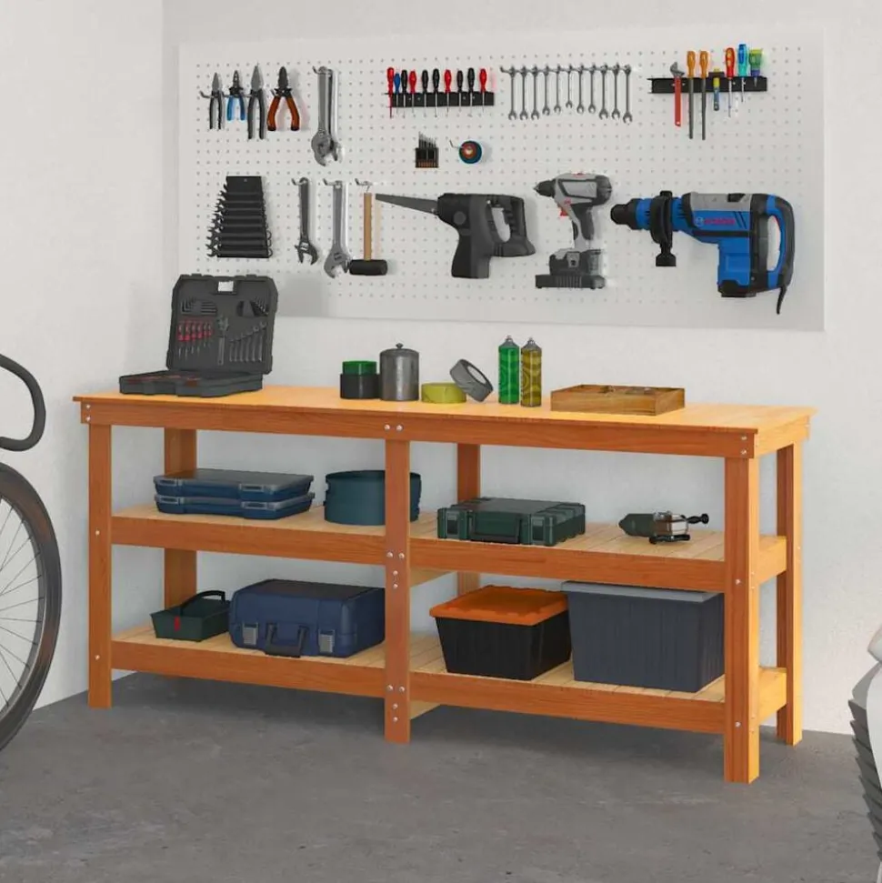 vidaXL Werkbank Wasbruin 181,5 x 50 x 80 cm Massief grenenhout