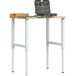 vidaXL Werkbank 80x60x(71,5-98) cm massief eikenhout