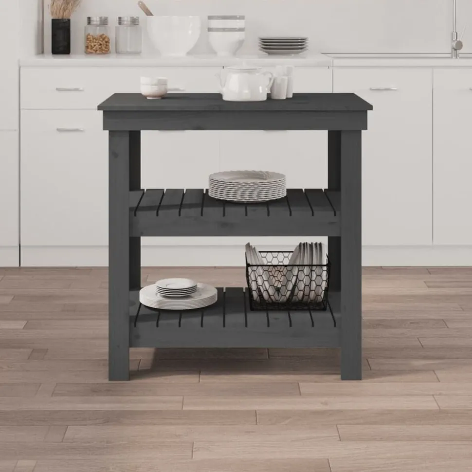 vidaXL Werkbank 78,5x50x80 cm massief grenenhout grijs
