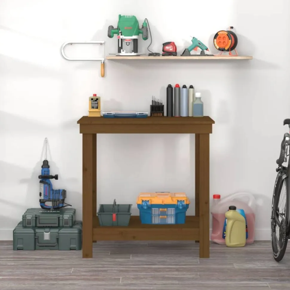 vidaXL Werkbank 80x50x80 cm massief grenenhout honingbruin