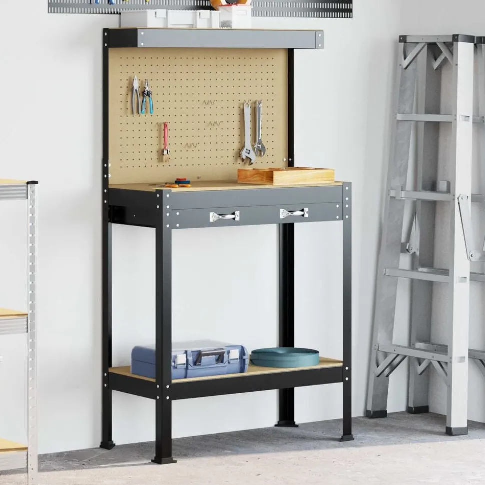 vidaXL Werkbank Zwart 81 x 41 x 145 cm Bewerkt hout en metaal