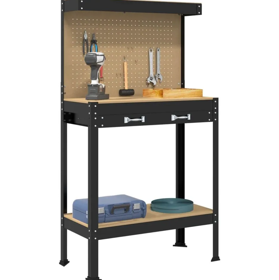 vidaXL Werkbank Zwart 81 x 41 x 145 cm Bewerkt hout en metaal