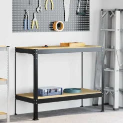 vidaXL Werkbank Zwart 115 x 55 x 91 cm Bewerkt hout en metaal