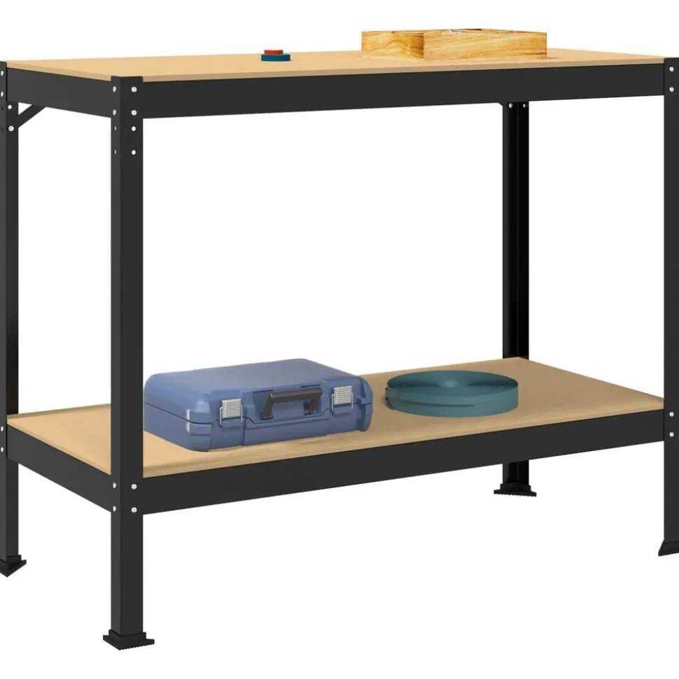 vidaXL Werkbank Zwart 115 x 55 x 91 cm Bewerkt hout en metaal