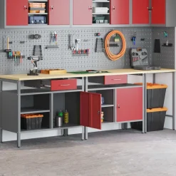 vidaXL Werkbankset met lade 3 pcs Zwart en Grijs Gepoedercoat staal