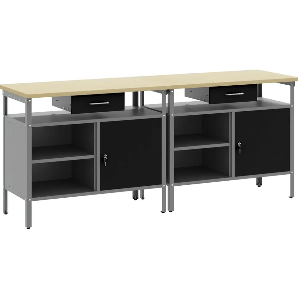 vidaXL Werkbankset met lade 2 pcs Zwart en Grijs 200 x 55 x 85 cm