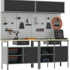 vidaXL Werkbankset met lade 8 pcs Zwart en Grijs Gepoedercoat staal